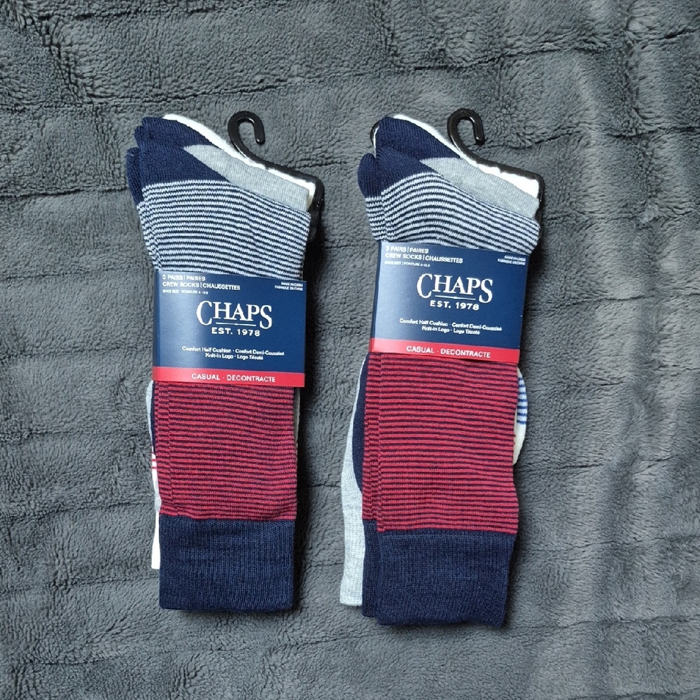 Chaps Men's 3 Pairs Crew Socks - 2 Packages, New With Tags